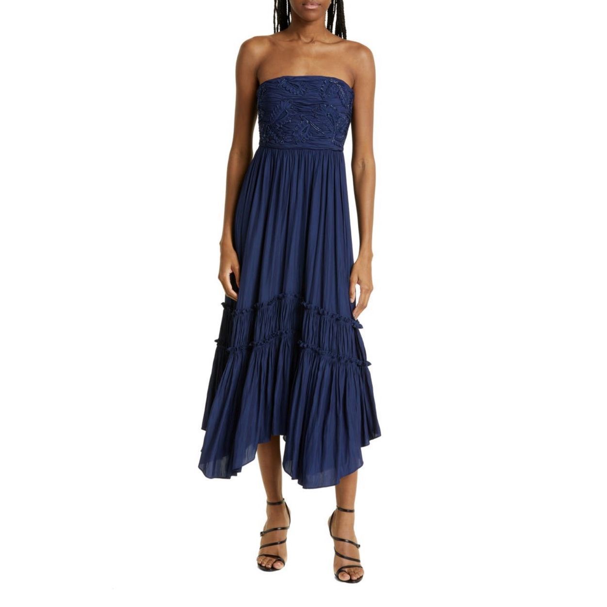 Ramy Brook Ingrid Beaded Strapless Maxi Dress Spring Navy Size M